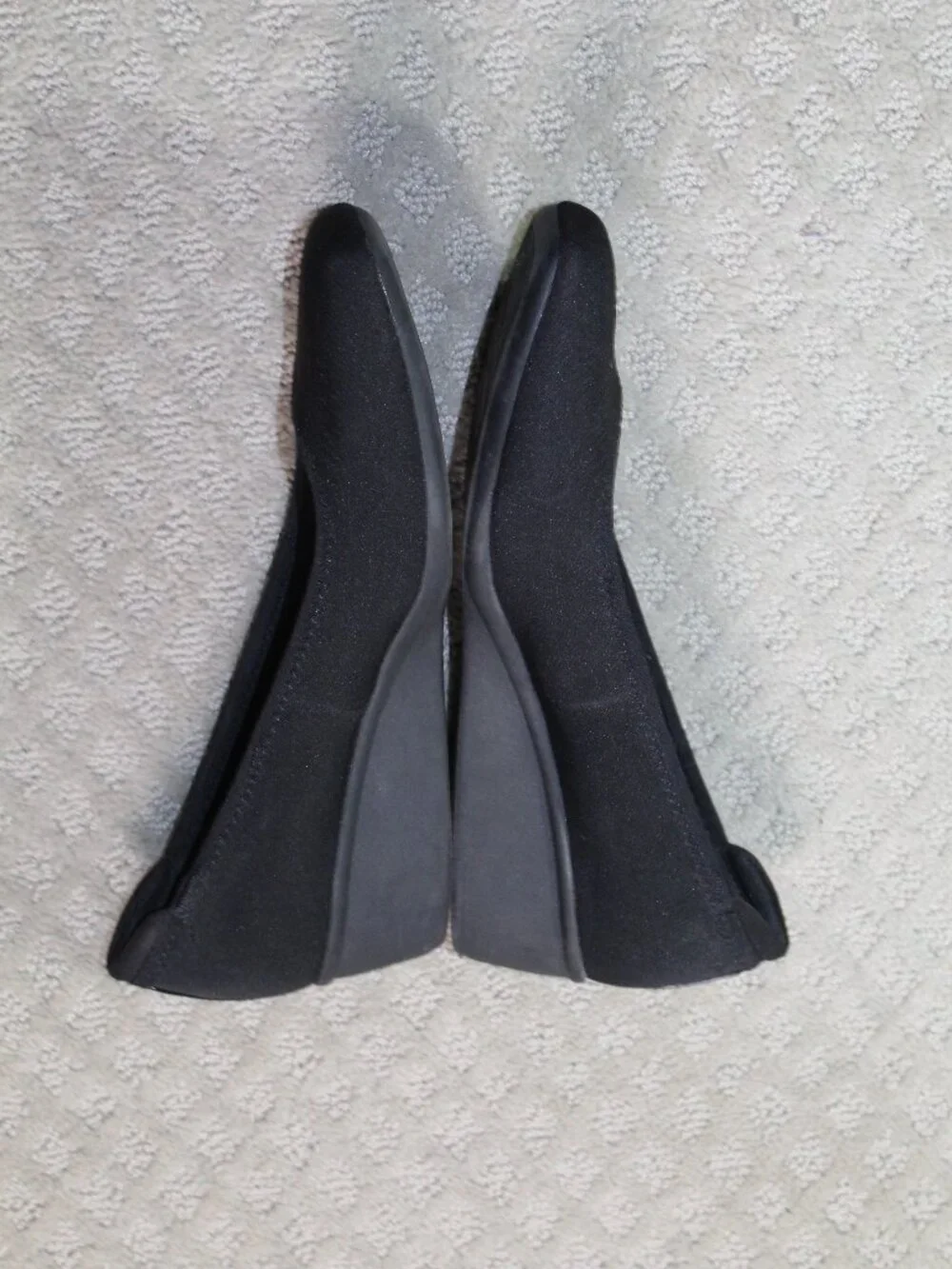 AK Sport Size 9.5 Black Stretch Fabric Square Toe Wedge Heels